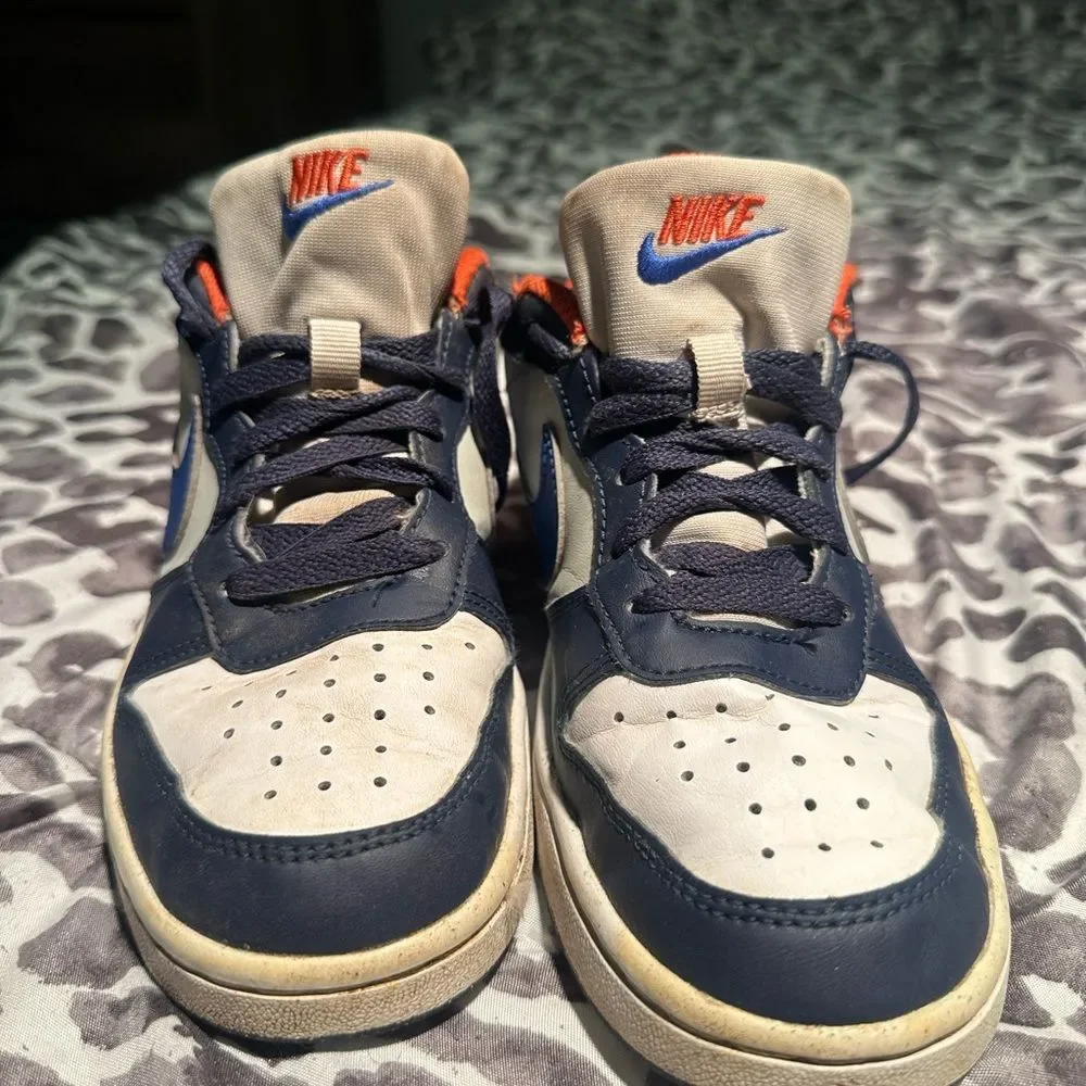 Nike Kids' Blue and White Sneakers with Orange Accents size 3.5